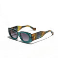 Emerald Green Rectangle Sunglasses with Patterned Temples