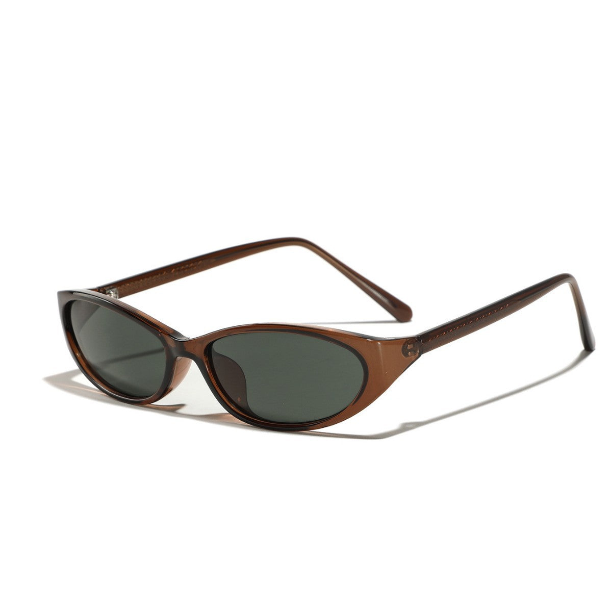 Retro Brown Oval Sunglasses with Green Lenses