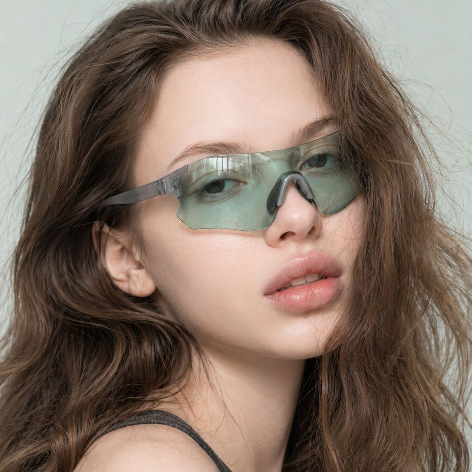 Rimless Green Shield Visor Sunglasses