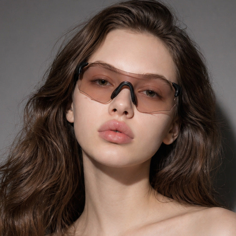 Amber Brown Rimless Shield Sunglasses